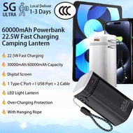 60000Mah Fast Charging Power Bank With Night Light 2Cable Large Capacity Powerbank Outdoor Camping P