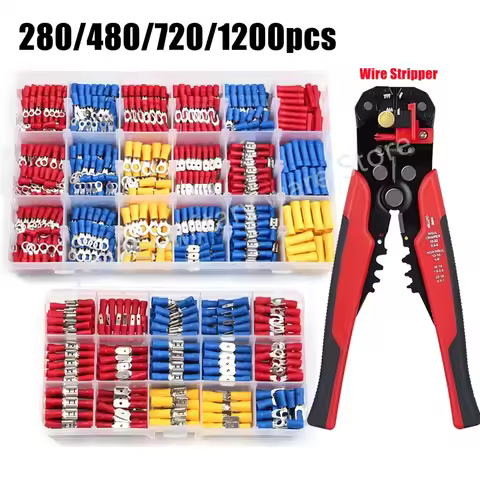 280/1200x Electric Lug Connector Wire Crimp Terminal Insulated Spade Connector Butt Ring Fork Set Ri