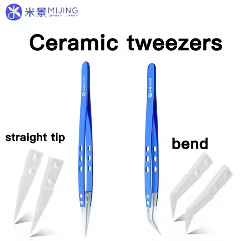 Mijing Anti-Static Ceramic & Stainless Steel Ultra Fine Tweezers for Precision Phone Mainboard Repai