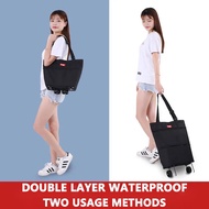 Foldable Trolley Bag Stretch Bar Retractable Dual-Use Trolley Bag Shopping Bag With Wheels Double-layer Waterproof Trolley Shopping Bag Cart