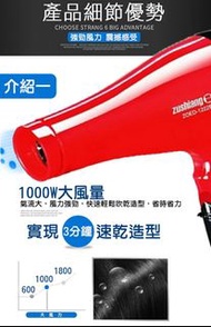 「日象」1000瓦時尚魅紅吹風機"Sunxiang" 1000-watt fashionable red hair dryer