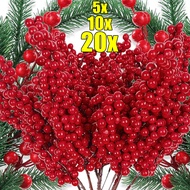 5/10/20PCS Christmas Artificial Red Berries Branches - Simulation Plants Fake Berry DIY Wreath Ornam