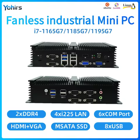 Fanless Embedded PC Intel Core i7-1165G7 1185G7 Mini PC 4G SIM RS485 COM Dual 2.5G LAN Industry Auto