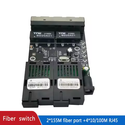 Fiber Optical Ethernet switch Media Converter Single Mode 4 RJ45 and 2 SC fiber Port 10/100M PCBA 2F