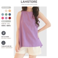 Shirt Sleeveless Women's overalls LAHSTORE linen fabric with deep slit back and wooden buttons ASN01