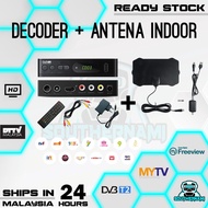 DEKODER dvbt2 + ANTENA INDOOR DVBT2 HDTV TV MYTV CHANNEL MALAYSIA FREE AMPLIFIER SIGNAL