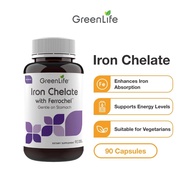 GreenLife Iron Chelate with Ferrochel (Vitamin C B6 and B12) 90 Veggie Capsules (Suitable for Vegeta