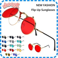 SHOOGEL Flip-Up Sunglasses Metal Frame Circle Glasses Summer Steampunk Sunglasses