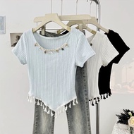 Áo thun tay ngắn su phong cách dân tộc Boho cho áo dáng ôm Mùa Hè Nữ