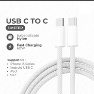 C TO C Charger Cable 1 Meter Quick Charging 60W USB TypeC TO C Braided Cable 6 months warranty suita