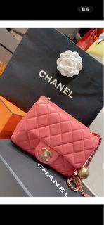 接近全新唇膏粉色Chanel 金球方胖子 17cm Mini Square
