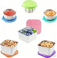 6 PCS Salad Dressing Container To Go with Leak-Proof Lids,Leakproof Stainless Steel Meal Prep Contai