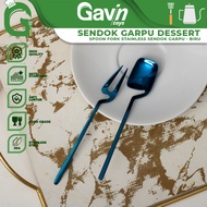Fruit Spoon Fork Dessert Spoon Fork Stainless Steel Spoon Fork Set biru