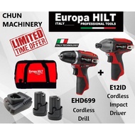 Europa Hilt ITALY E12ID 12v Cordless Impact Drill COMBO SET or SOLO SET