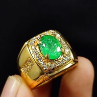 926 GOLD SILVER RING WITH GENUINE EMERALD GEMSTONE READY TO WEAR COLOMBIAOriginal