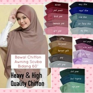 (Bidang 60') 🌹Tudung Bawal Chiffon Awning Scuba Bidang 60'🌹 Heavy Chiffon Labuh Muslimah Patuh Syariat