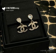Chanel 25A 水滴 水鑽 雙c 耳夾 clip on earrings 夾式耳環