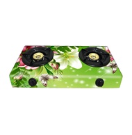 Sticker Kompor 2 Tungku Waterproof Motif Bunga Hijau Pink075 - L2B