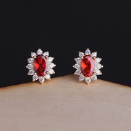 JKISS S925 Sterling Silver Plated 18K Gold Earrings Female Zirconia Simple Temperament Garnet Earrings