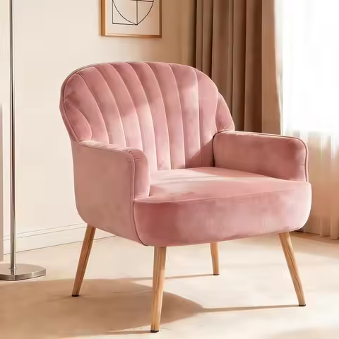 25" Velvet Accent Chair with Arms, Modern Upholstered Barrel Chairs, Comfortable Reading Chair for V