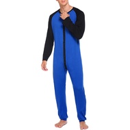 Men Jumpsuit O-neck Long Sleeve Hip Buttoned Front Closure One-piece Pajamas Warm Sleepwear Homewear