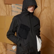 Legion 貼袋防潑水半襟連帽夾克- 灰條