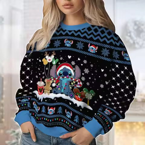 Christmas Disney Lilo and Stitch Ugly Sweater Ohana Christmas Sweater Mens Womens 3D Universal Sweat