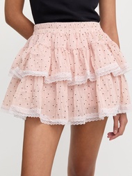 [Pomelo] กระโปรงแต่งระบายดีเทลลูกไม้ / Lace Trim Tiered Layered Ruffle Skirt