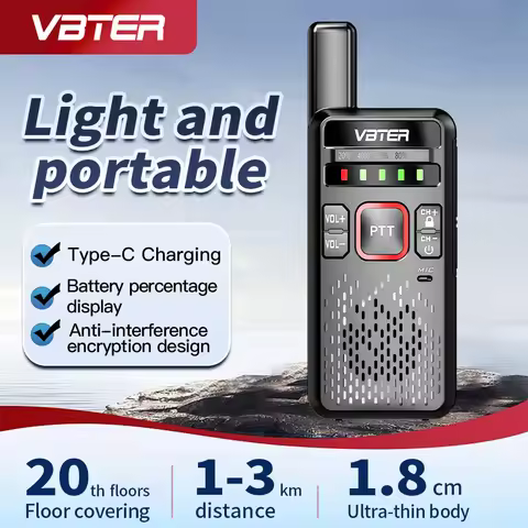 2/4PCS VBTER WBT-V1 High-Power Mini Radio Walkie Handheld Analog Type-C 5-Kilometer Communication fo