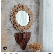1Set macrame JUMBO + cermin+daun / Macrame mirror / Cermin aesthetic / Cermin viral / Cermin mewah