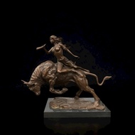 Girl blowing prison and riding a bull Bronze statue with stone base Height: 57cm Width: 65cm Width: 