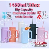 <Malaysia Stock>Modern 50oz Simple Car Cup Tumbler With Handle And Straw Lid Thermos Cup Reusable St