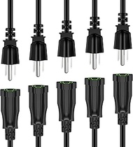 Power Extension Cord 7FT (5 Pack), 3-Prong Grounded Electrical Extension Cable Outlet Saver, Single 