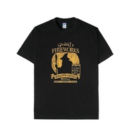 GandalfS Fireworks T-Shirt - 7 76oz, Black with Golden Graphic Design, Casual Crew Neck, Perfect for