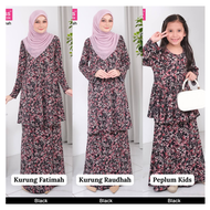 Raya 2024 Dhia Cotton Ironless Set 387 Black Baju Kurung Fatimah Raudhah Peplum Kids Sedondon Ibu Dan Anak