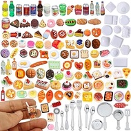 150Pieces Miniature Food Drink Bottles Adults Dollhouse,Soda Pop Cans Pretend Play Kitchen Cooking Game Party Accessories,Toy Hamburger Cake Ice Cream Tableware Doll House Landscape Party