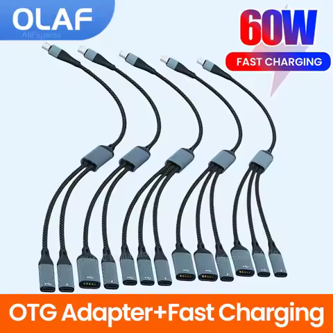 OLAF PD 60W HUB Type-C Multiple Splitter Fast Charging OTG Adapter Cable USB C Male to USB+Type C Fe
