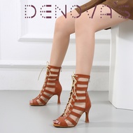 Denova รองเท้าส้นเตี้ยหนัง PU หุ้มข้อสำหรับผู้หญิงรองเท้าเต้นรำแบบ Comfort