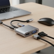 4-Port USB-C Hub to 4K 60Hz HDMI VGA USB 3.0 Converter for MacBook PC