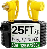 POWGRN 50 Amp RV/EV Extension Cord 25 FT Outdoor with Grip Handle, Flexible Heavy Duty 6/3+8/1 Gauge