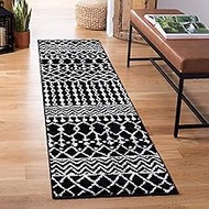 Safavieh Tulum Collection TUL270Z Boho Moroccan Distressed Runner, 2' x 9', Black/Ivory
