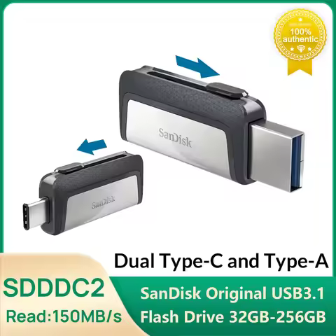 Sandisk SDDDC2 Dual Plug Flash Drive Type-C+Type A 32GB 64GB 128GB 256GB OTG USB Pen Drive USB Stick