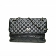 CHANEL 香奈兒季節款貝嫂機場包黑色牛皮18開銀扣肩背包