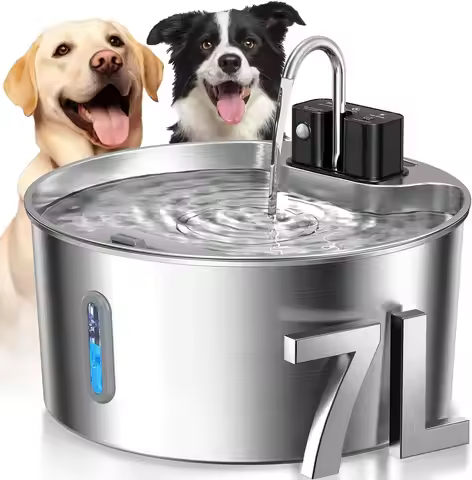 7L wireless rechargeable cat water fountain, stainless steel dog water fountain, pet water fountain 