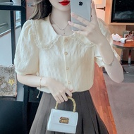 Luxqlo Áo voan thời trang nữ đơn giản áo cánh màu trắng cỡ lỡn lỏng áo kiểu hàn quốc 2024