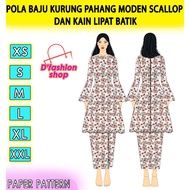 POLA BAJU KURUNG PAHANG MODEN SCALLOP DAN KAIN LIPAT BATIK