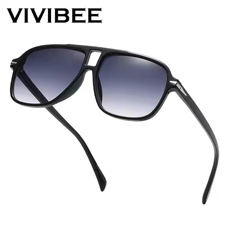 VIVIBEE Fashions Aviation Gredient Sunglasses Retro Men Oversized Pilot Rivets UV400 Summer Shades V