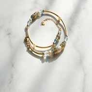 海藍寶拉長石淡水珠14K包金雙圈手鏈