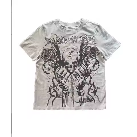 2000s Gothic Print Y2K T-Shirt Vintage Distressed Dark Aesthetic Tee with Retro Gothic Font Design U