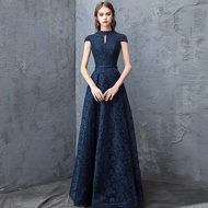 EAGLELY Standing Collar Navy Blue Evening Dresses Formal Host Dress For Choir Performan Ball Gown Fo